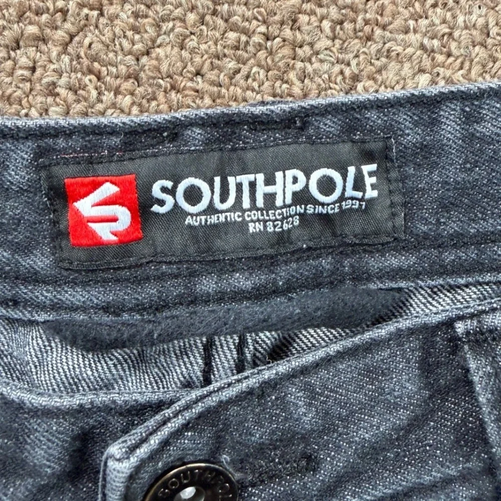 Southpole Mens‎ Moto Biker Jeans Washed Black Ribbed Knee Denim 34x32